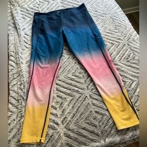 HUK fishing leggings women LARGE 12-14 pink blue yellow sunset tropical colorful
